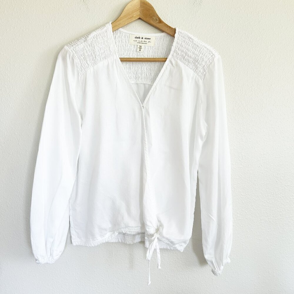 Cloth & Stone Shirt Wrap Blouse Ruched Drawstring Hem Top Anthro